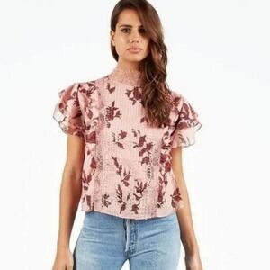 NWT Cleobella Claire Chiffon Floral Blouse Flutter Sleeves SZ Small